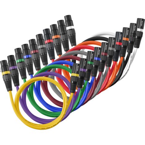 VEVOR Cable XLR 1 m, lot de 10, cable de microphone DMX males vers femelles symetriques blindes, cordon de haut-parleur XLR 3 broches plaques or, pour eclairage de scene, amplificateur, mixeurs