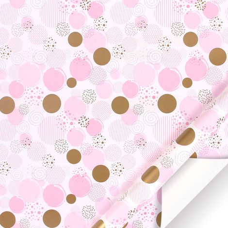Papier d'emballage - Motif Confettis Rose et Or - 50 x 70 cm - Pour Cadeaux Festifs et Décoration de Saint-Valentin - 1 Feuille (1/5)