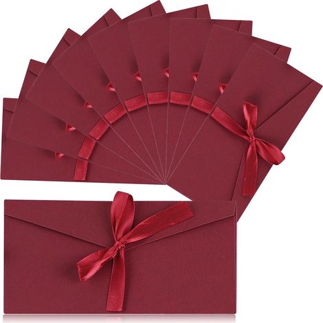 10Pièces Rétro Kraft Enveloppe Enveloppes,avec Ruban,Conception du Ruban Rend l'Enveloppe plus Elégante,pour les Enveloppes de Thanksgiving,les Invitations,les Cartes de Vœux (Rouge) (1/5)