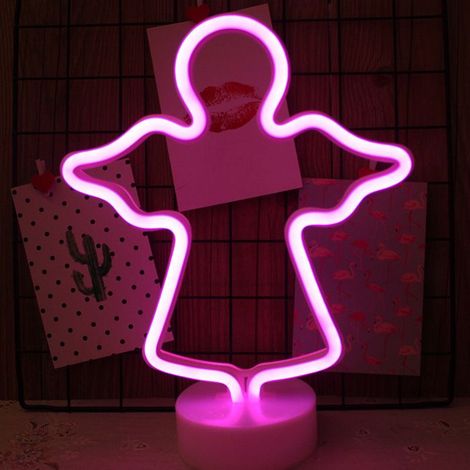 KLVGTIFS PU - ins rose ange néon led veilleuse bureau créatif batterie dessin animé veilleuse USB + batterie modèles à double usage (1/2)