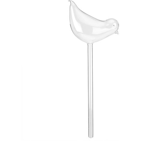 Automatisches Bewässerungsgerät für Zimmerpflanzen, aus Klarglas in Vogelform.