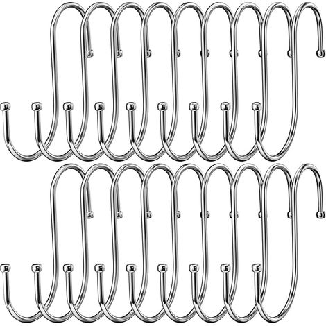 Lot de 18 Crochet S Acier Inoxydable, Crochet en métal robuste double pour suspendre tasses, vêtements, pots et des bols, Convient pour cuisine, bain, jardin, l'armoire (1/5)