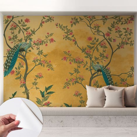 Papier peint autocollant adhésif avec imprimé motifs uniques apparence moderne Arbres paons 208x146 cm (1/5)
