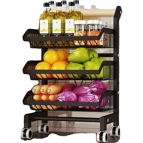 Étagère de rangement en métal pour cuisine, chariot utilitaire roulant, organisateur autonome, noir, 3-étagères-b (1/2)