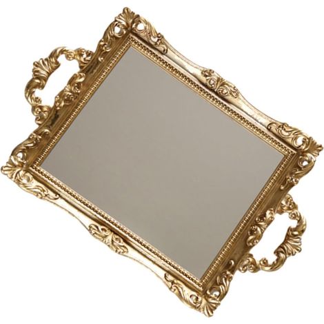 Plateau Miroir Doré Sculpté Vintage en Résine, 1 Pièce, Plateau de Rangement pour Cosmétiques et Bijoux, Décor de Table de Mariage et Présentation de Desserts, Accessoire (1/5)