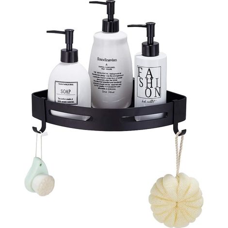 Etagère D'Angle Pour Salle De Bain - Support Adhésif Sans Perçage En Aluminium Spatial - Charge Max 9 kg - Pour Douche Cuisine Toilettes - 1 Pièce (1/5)