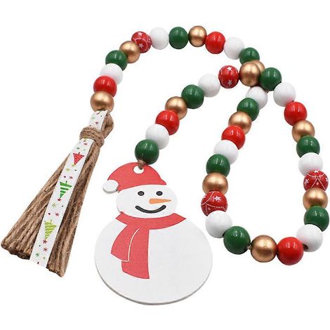 Guirlande de perles en bois pour décoration de Noël à suspendre, 2 guirlandes de perles à pompons (1/5)