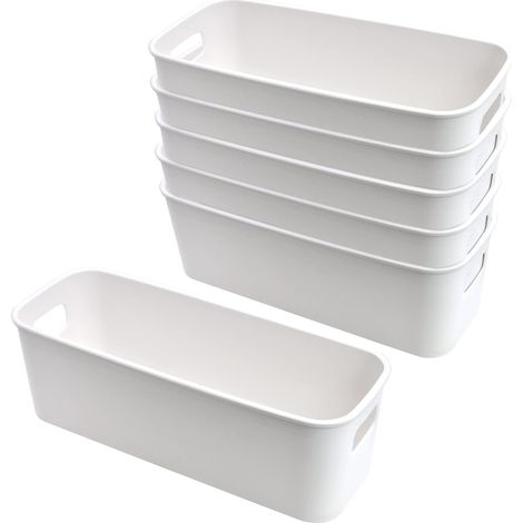 Paniers et Boîtes de Rangement 6Pcs Boîtes de Rangement Plastique 24x9x8 cm Panier Rangement Cuisine Étroit avec Poignée Empilable Rangement Placard Salle de Bain Bureau (1/5)
