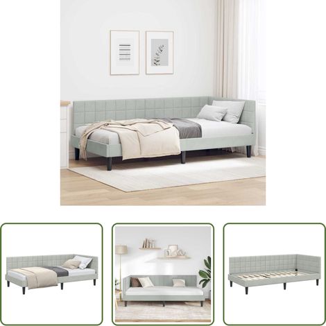 Ecksofa - Eckbettgestell mit Kopfteil Hellgrau 100 cm x 200 cm Samt (1/5)
