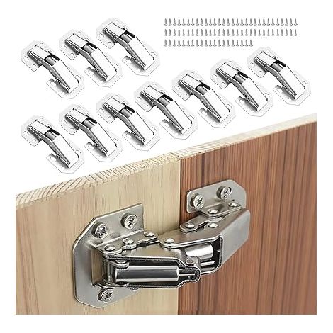 Lot de 10 charnières à visser avec ressort à 90 degrés pour portes en bois, armoires avec 40 vis, pour porte d'armoire, porte en bois, armoire de cuisine (1/3)