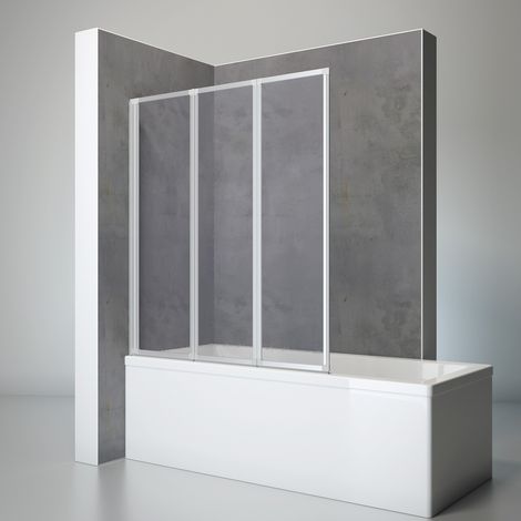 Schulte Badewannenfaltwand 127x140 cm - 3-teilig faltbar, Kunstglas Tropfen Dekor, Profil Alu Natur