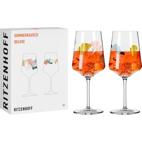 RITZENHOFF 2841018 Set di 2 bicchieri da aperitivo Sprizz 500 ml - Serie Summer Rush Deluxe - con motivo ginko - Made in Germany (1/5)