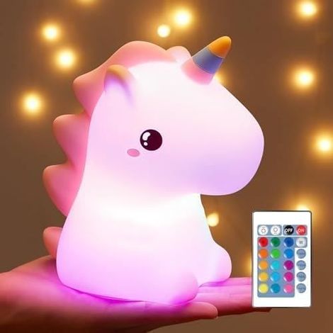 Filiyano-Veilleuse Licorne pour enfants - Une seule flamme - Rechargeable par USB - Silicone - 16 couleurs - LED (1/4)
