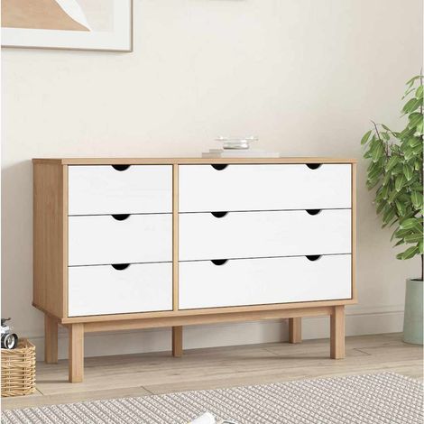 vidaXL Cajonera OTTA madera maciza pino marrón y blanco 111x43x73,5 cm (1/5)