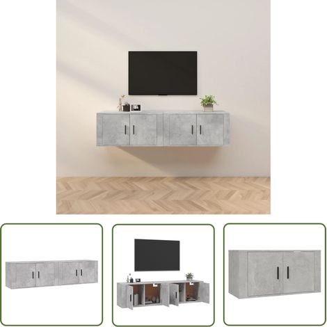 The Living Store Meubles TV muraux 2 pcs gris béton 80x34,5x40 cm - Meuble Tv Mural - Meuble Tv Moderne - Étagère Murale - Rangement Tv - Support Tv (1/5)