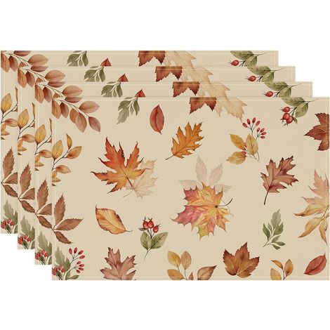 Lot de 4 sets de table d'automne en forme de feuilles d'érable - Lavables - 30 x 45 cm - Décoration saisonnière pour la cuisine, la salle à manger (1/5)