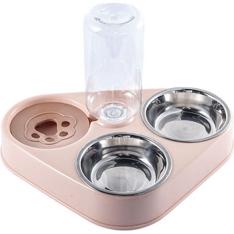 Bol pour Animaux de Compagnie 3-en-1 avec Stockage d'eau Automatique,Bol Acier Inoxydable pour Animaux pour Les Chats et Les Chiots(trompette rose : 29,5x21,2x5,2cm) (1/5)