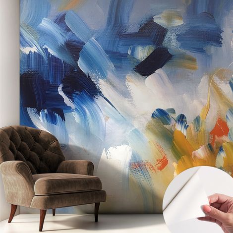 Selbstklebend Tapete modern - Wanddeko für Küche - Klebefolie Wand - luxus Look Farbenfrohe Pinselstriche 250x250 cm (1/5)