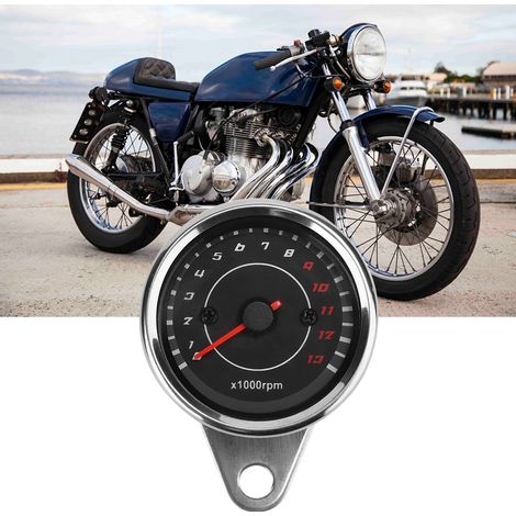 Compteur de vitesse et tachymètre moto avec rétroéclairage, boîtier en aluminium argenté, cadran noir, jauge de remplacement (1/3)