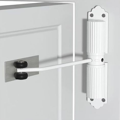 Ferme-porte automatique, monobloc, pour une utilisation intérieure et extérieure, idéal pour les portes intérieures, les bureaux, les portails de jardin (blanc) (1/5)