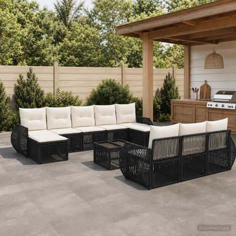 vidaXL Set Divano da Giardino 11 pz Nero e Bianco Crema polyrattan (1/5)