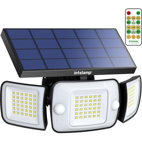 Lampe Solaire Exterieur avec Detecteur de Mouvement 6000mAh 1200LM Eclairage Solaire,4 Modes & Télécommande,IP65 Etanche Projecteur Solaire Exterieur pour Jardin, Garage, Patio