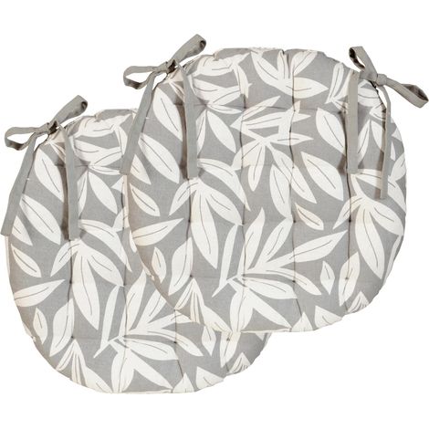 Lot de 2 Galettes de Chaise Rondes Bicolores D.40cm, Gris imprimé/uni (1/5)
