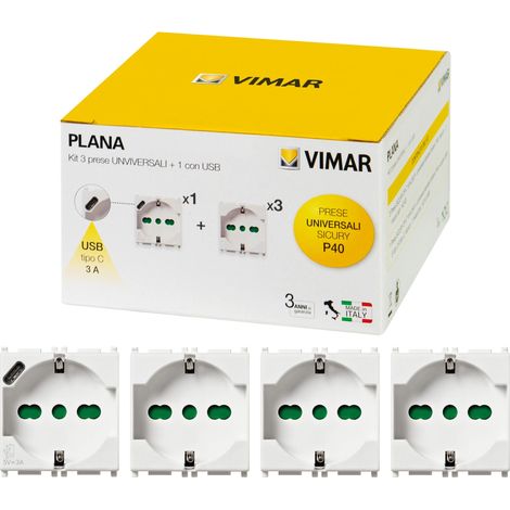 VIMAR - 0K14210 Kit de 3 prises P40 + 1 prise P40 avec port USB C Plana