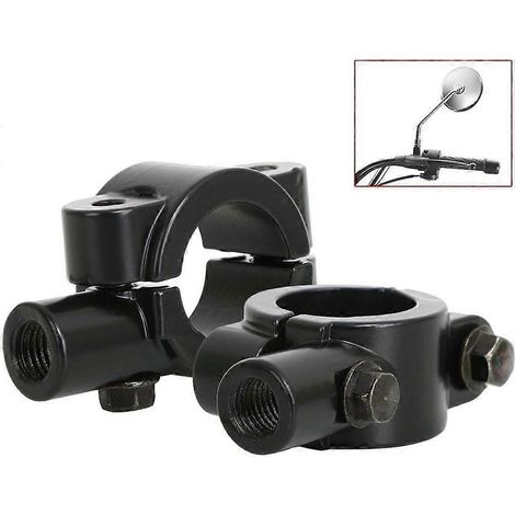 Lot de 2 supports de rétroviseur pour guidon de moto, collier de serrage en aluminium noir de 10 mm (7/8").-Black (1/3)
