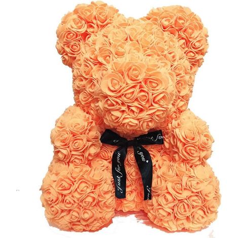 TRADE SHOP - Orsacchiotto Orsetto Orso Di Rose Con Fiori Artificiali Da 25cm San Valentino - Arancione