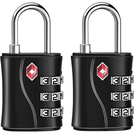 TSA Kofferschloss 3-stellig, robust, für Koffer, Rucksack, Spind, 2 Stück, Schwarz (1/5)