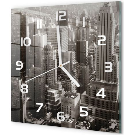 Horloge Murale Carrée Déco Salon Verre Trempé Silencieuse Design Contemporain New York 30x30 cm (1/5)