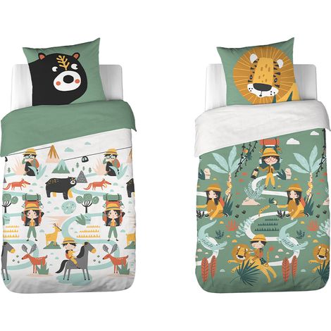 Parure de lit enfant 140x200cm réversible 100% coton adouci