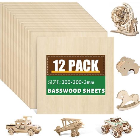 12 Pièces Contreplaqué 3mm, 300mm×300mm Planche en Bois Bricolage, Feuilles de Bois Minces, Bois pour l'artisanat, la découpe du bois, le modélisme, maquette pyrogravure DIY (1/5)