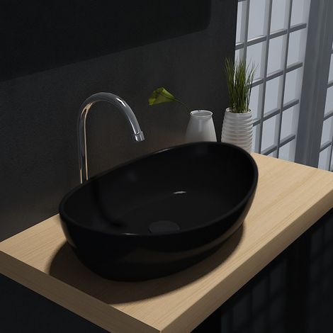 BERNSTEIN - Lavabo moderno ovale Lavabo in ghisa, Lavabo freestanding con coperchio nero - 55x35x14,5cm - PB2004B Con coperchio nero	Con copertura supplementare in nero