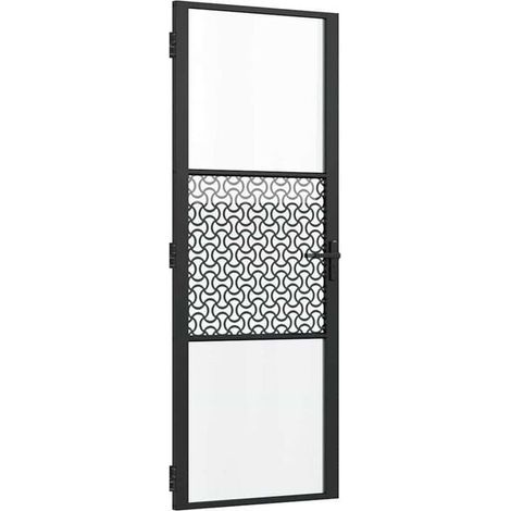 Porte en verre perforé noir, 76 x 3,5 x 201,5 cm, en aluminium.