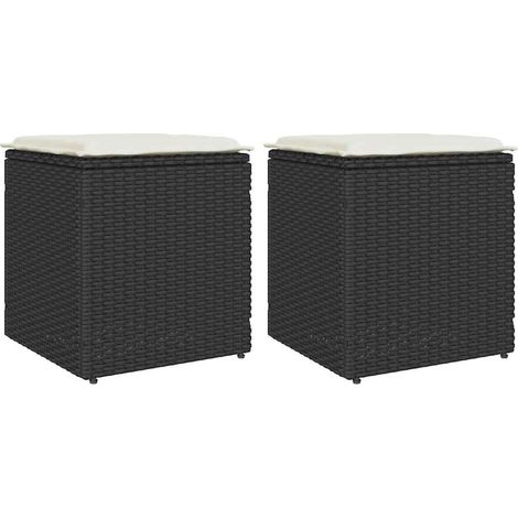 Gartenhocker mit Kissen 2 Stk. Schwarz 40x40x43 cm Poly Rattan