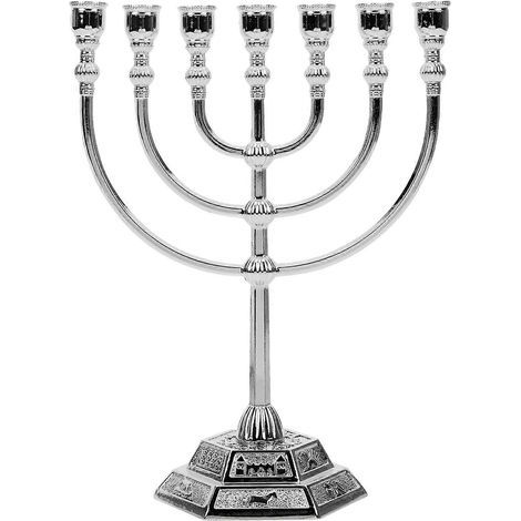 Menora-Kerzenhalter mit 7 Armen, Retro-Stil, für den Tempel von Israel – 17 x 12,5 cm – Silber (1/4)