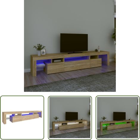 The Living Store TV-Schrank mit LED-Leuchten Sonoma-Eiche 215x36,5x40 cm - TV Schrank - Holzwerkstoff Möbel - Sonoma Eichenfarben - LED Beleuchtung - Wohnzimmereinrichtung (1/5)