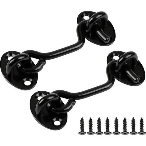 Privacy hooks and eyelet locks, easy locks for barn doors, black, 2-pack (3 inches)