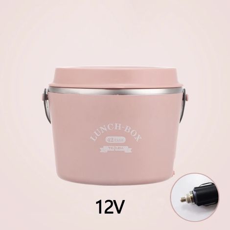 Cuiseur à riz portable (rose, 12 V), 1,2 L, cuve intérieure en acier inoxydable, fonction maintien au chaud, idéal pour une utilisation au bureau. (1/2)
