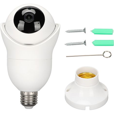 Caméra WiFi intelligente 1MP 360° sans fil, vision nocturne, talkie bidirectionnel, support E27 pour maison. (1/5)