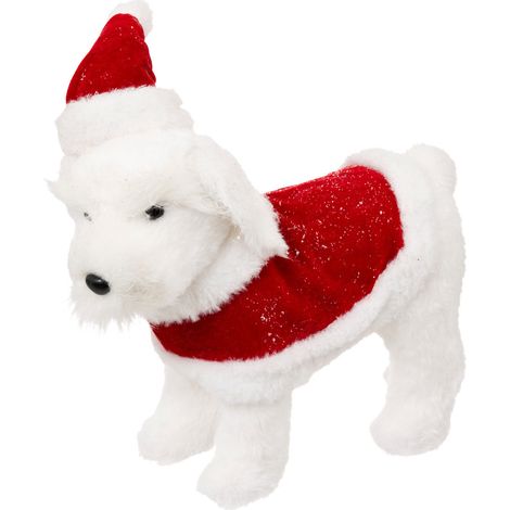 Déco de Noël Chien en habit de Noël Rouge et Blanc H 30 cm - Feeric Christmas