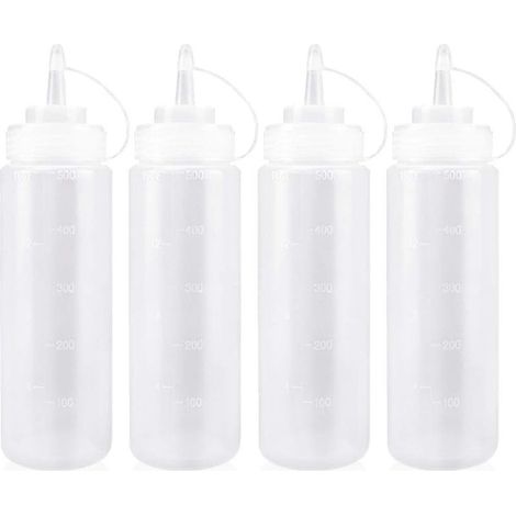 Flacon Sauce Cuisine avec Capuchon 500ml Bouteille à Sauce en Plastique pour Condiments, Assaisonnements, Ketchup, Moutarde, Mayo, Huile dolive, Clair, 16oz, 4PCS (1/5)