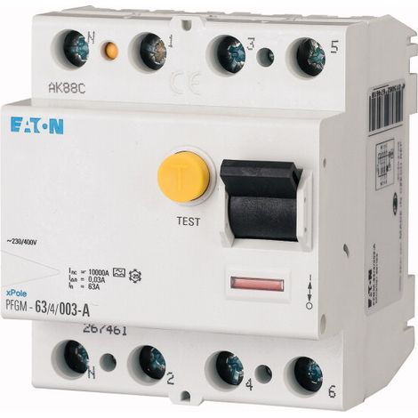 Interrupteur différentiel Eaton, 4 Pôles, 63A, 300mA, Type AC ( Prix pour 1 )