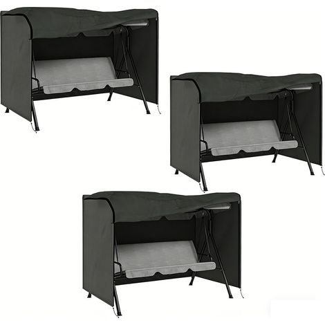 3er-Set  hollywoodschaukel Abdeckung 3 Sitzer, Wasserabweisend Winterfest Schutzhülle für Gartenschaukel, UV-Beständig Abdeckplane, Abdeckhaube, Reißfest 600D Oxford Gewebe, 205x124x164cm Dunkelgrau