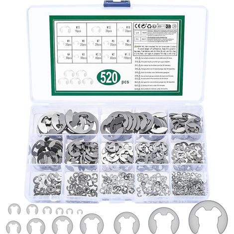 Circlips Assortiment, Anneau de Interne, E-Clip Externes, E-Clips Retenue Externe Snap Acier Inoxydable, Bagues Interne Exterieur(13 Tailles) (1/5)