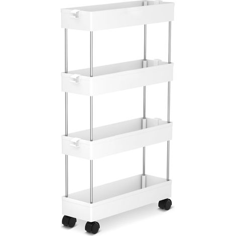Desserte à roulettes, Chariot de Rangement à 4 Niveaux, Chariot de Rangement Mobile pour Cuisine, Salle de Bain, buanderie, Chambre, Espace étroit - 86 x 40 x 12.5cm (1/5)