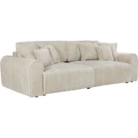 Vente-Unique – Canapé convertible 4 places en velours côtelé – Assise profonde – Déhoussable – 286 cm – Beige – Éco-responsable (1/4)
