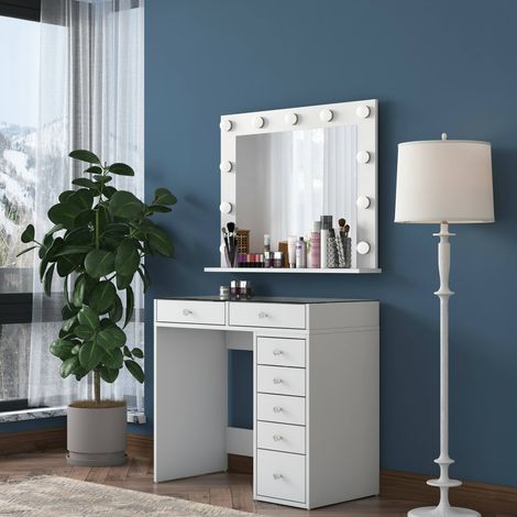 Consola Algiedi, Espejo Incluido, 45x90x80h cm Blanco (1/5)